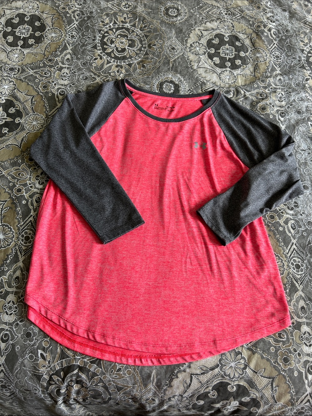 Under Armour Orange Heather with Dark Gray Raglan Sleeve Performance Tee